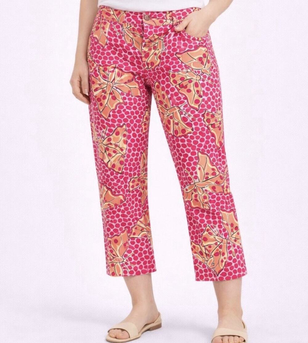 Lilly Pulitzer Liza Orange Pink Cha Cha Butterfly Prints Capri Pants Size 14